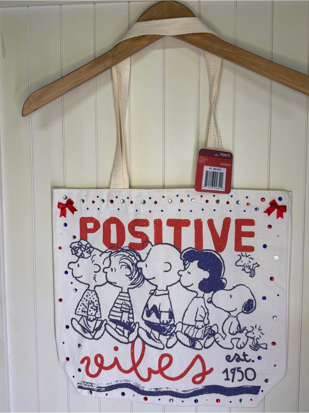 Peanuts 'Positive Vibes' Canvas Tote Bag - Cream and Red